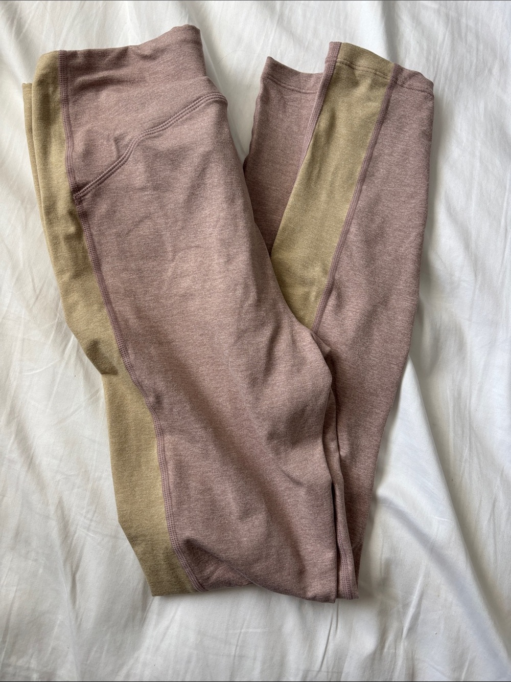 NWT Prana Mauve Leggings with Yellow Side Panels
